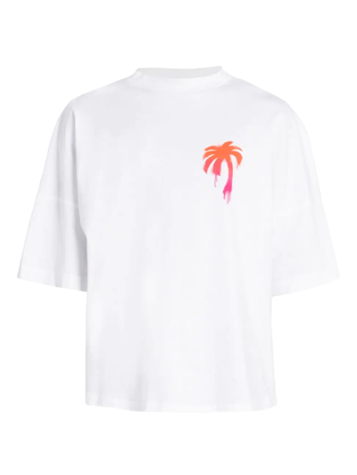 Shop Palm Angels Men's Sprayed Palm Logo T-shirt In White Fuchsia