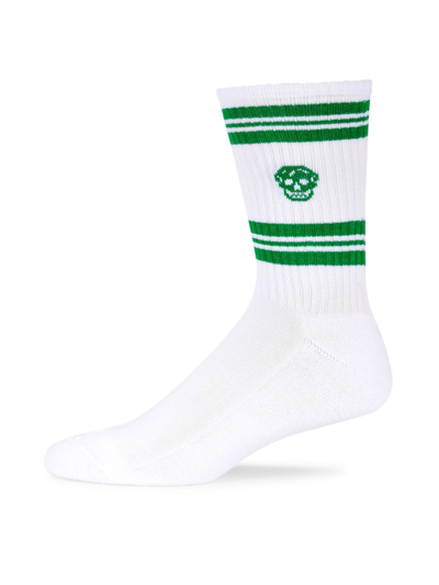 Shop Alexander Mcqueen Men's Skull Striped Socks In Off White Green