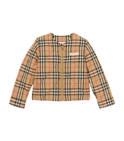 Shop Burberry Check Print Diamond-quilted Jacket (3-14 Years) In Neutrals