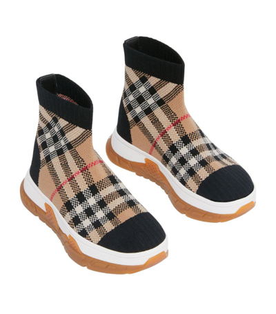 Shop Burberry Kids Vintage Check Sock Sneakers In Neutrals