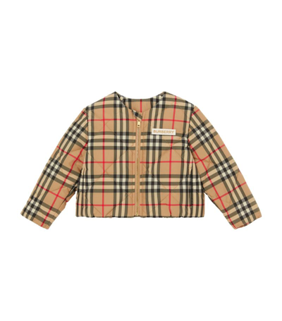 Shop Burberry Kids Vintage Check Round-neck Jacket (6-24 Months) In Brown