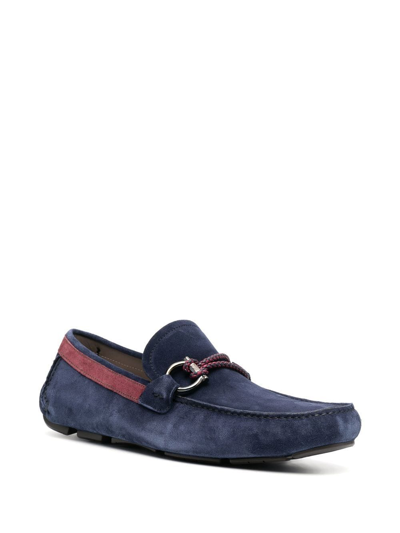 Ferragamo Men's Front 4 Gancino Leather Driving Shoes In Blue