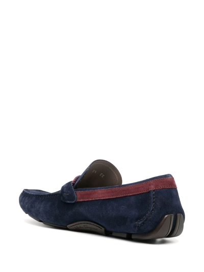 Ferragamo Men's Front 4 Gancino Leather Driving Shoes In Blue