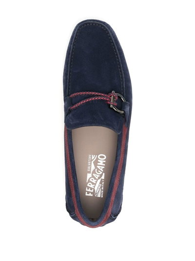 Ferragamo Men's Front 4 Gancino Leather Driving Shoes In Blue