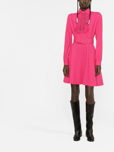 Shop Ermanno Scervino Belted Lace-detail Shirtdress In Pink