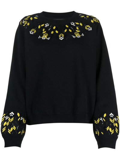 Ermanno Scervino Geometric-embroidered Crew-neck Sweatshirt In B.black/  Yellow | ModeSens