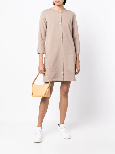 Shop Agnès B. Three-quarter Sleeve Mini Shirt Dress In Neutrals