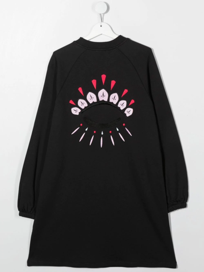 Shop Kenzo Eye-print Embroidered Sweatshirt Dress In Grey