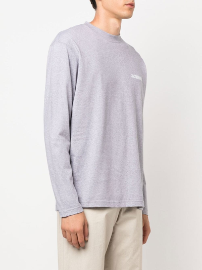 Shop Jacquemus Logo-print Long-sleeved T-shirt In Grey