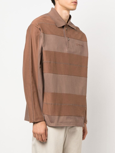 Shop Jacquemus Le Polo Raye Striped Polo Shirt In Brown