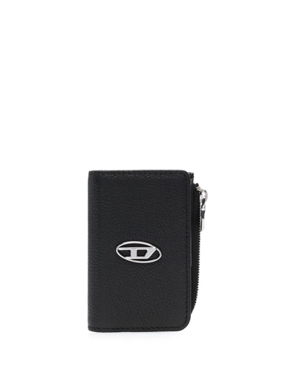 Shop Diesel L-zip Leather Keyholder Wallet In Black