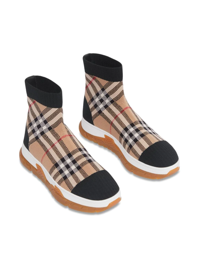 Shop Burberry Vintage-check Stretch-knit Sock Sneakers In Black