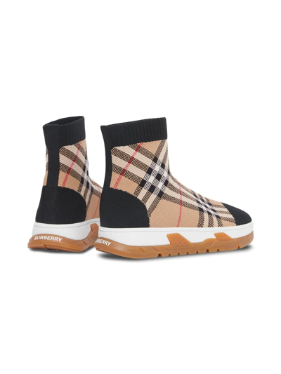 Shop Burberry Vintage-check Stretch-knit Sock Sneakers In Black