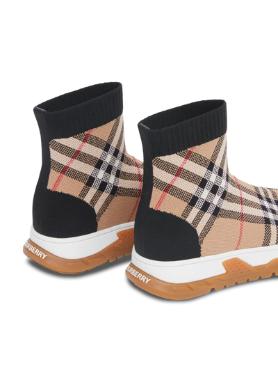 Shop Burberry Vintage-check Stretch-knit Sock Sneakers In Black