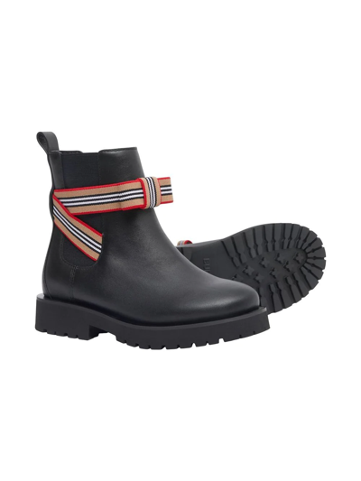 Shop Burberry Icon Stripe Leather Chelsea Boots In Black