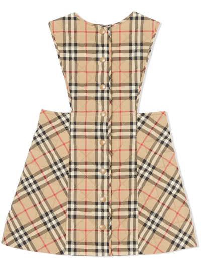 Shop Burberry Check-print Quilted Pinafore Dress In Neutrals