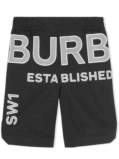 Shop Burberry Horseferry Print Panelled Cotton Shorts In Black