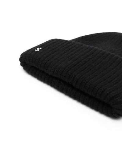 Shop Yves Salomon Logo Beanie Hat In Black