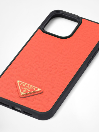 Shop Prada Triangle-logo Iphone 13 Pro Max Cover In Orange