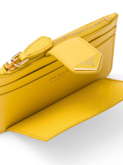 Shop Prada Logo-plaque Leather Cardholder In Yellow