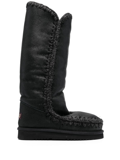 Mou Whipstitch-trim Shearling-lined Boots In Grey