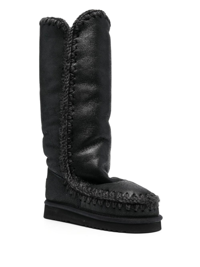 Mou Whipstitch-trim Shearling-lined Boots In Grey
