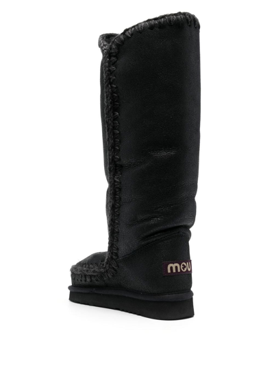 Shop Mou Whipstitch-trim Shearling-lined Boots In Grey