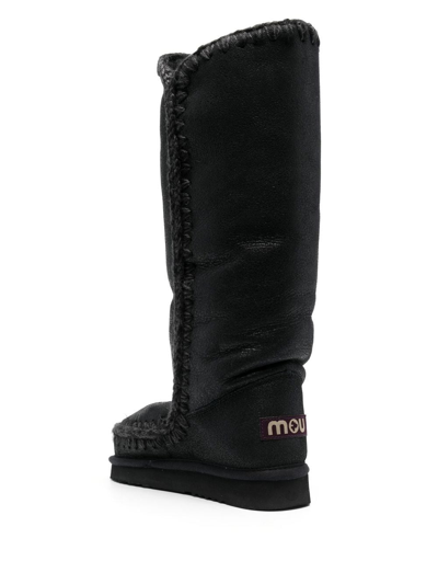 Mou Whipstitch-trim Shearling-lined Boots In Grey