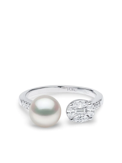 Shop Yoko London 18kt White Gold Starlight Pearl And Diamond Ring In Silver