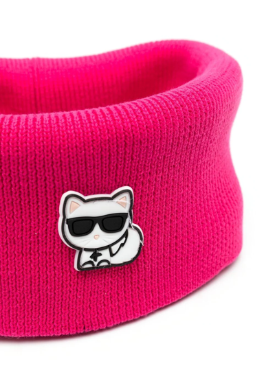 Shop Karl Lagerfeld Ikonik Choupette Ribbed-knit Scarf In Pink