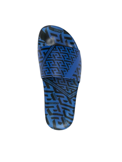 Shop Versace Rubber Slippers In Black Royal Blue