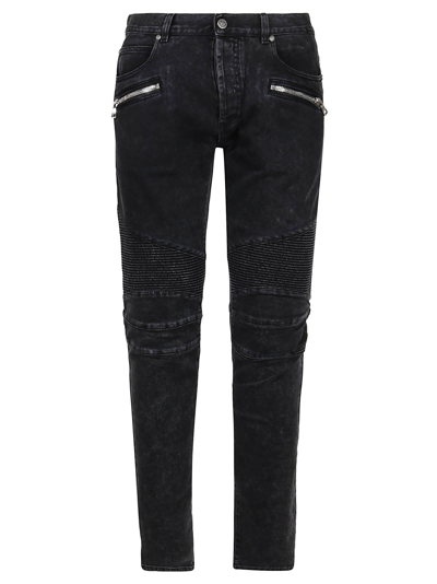 Shop Balmain Ribbed Slim Jeans-vintage Used In Pc Noir Délavé