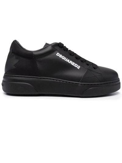 Shop Dsquared2 Black Leather Sneakers In Nero