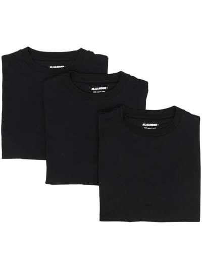 Shop Jil Sander Black Organic Cotton 3-pack T-shirts In Nero