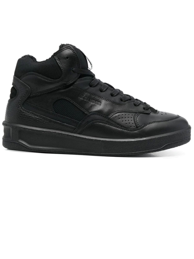 Shop Jil Sander Black Calf Leather High-top Sneakers In Nero