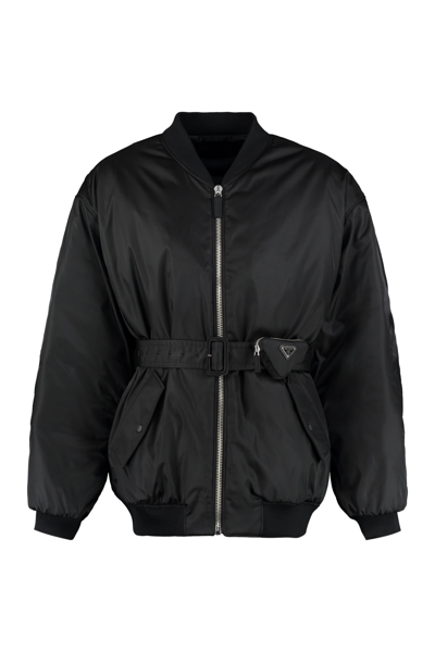 Shop Prada Padded Bomber Jacket In Black