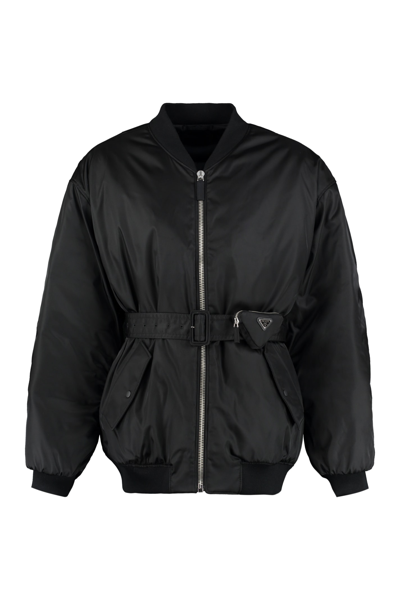 Prada Re-nylon Bomber Jacket In Black