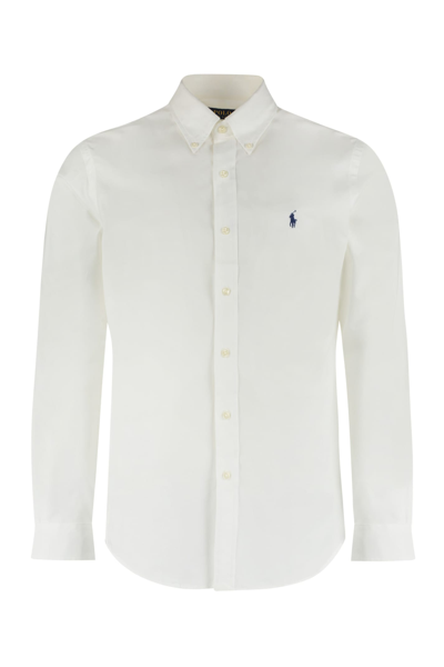 Shop Polo Ralph Lauren Button-down Collar Cotton Shirt In White