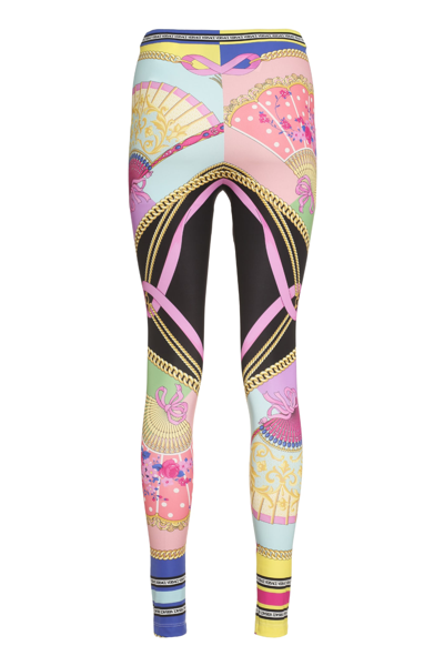 Versace Ventagli Print Technical Fabric Leggings In Multicolor