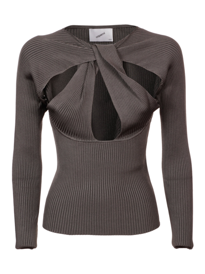 Shop Coperni Twisted Cutout Knit Top In Taugre