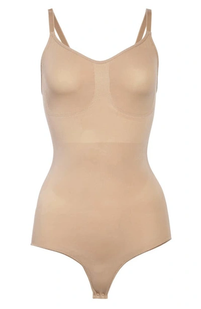 Skims Seamless Sculpt' Sculpting Bodysuit With Snaps In Clay