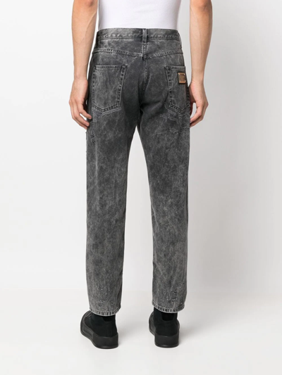 Shop Dolce & Gabbana Distressed-finish Straight-leg Jeans In Grey