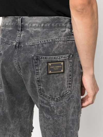 Shop Dolce & Gabbana Distressed-finish Straight-leg Jeans In Grey
