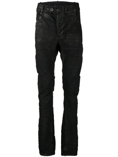 Shop Boris Bidjan Saberi Slim-cut Coated-finish Trousers In Black
