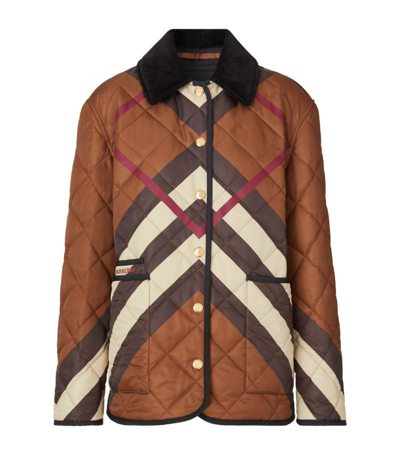 Shop Burberry Chevron Check Quilted Jacket In Brown