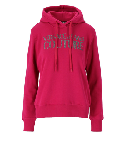 Shop Versace Jeans Couture Logo Print Drawstring Hoodie In Fuchsia