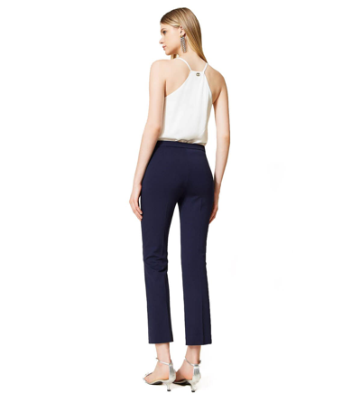Shop Twinset Blue Cropped Flare Trousers