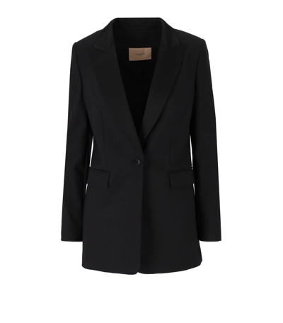 Shop Twinset Satin Black Single-breasted Jacket In Nero