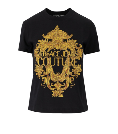 Shop Versace Jeans Couture Baroque Black Gold T-shirt In Nero