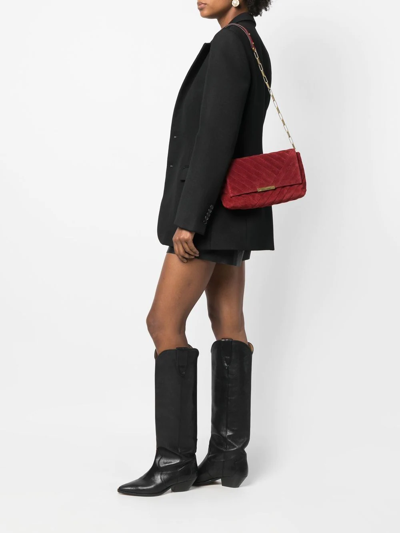 Isabel Marant Engraved-logo Suede Shoulder Bag In 红色